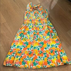 Crewcuts Vibrant Floral Dress in Orange and Green